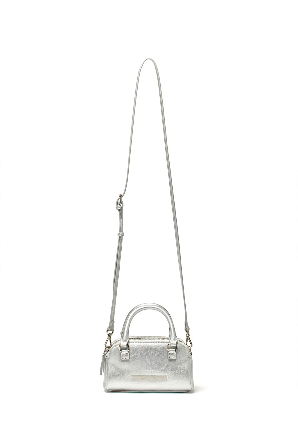 [matinkim] DOUBLE ZIPPER MINI CROSS BAG IN SILVER