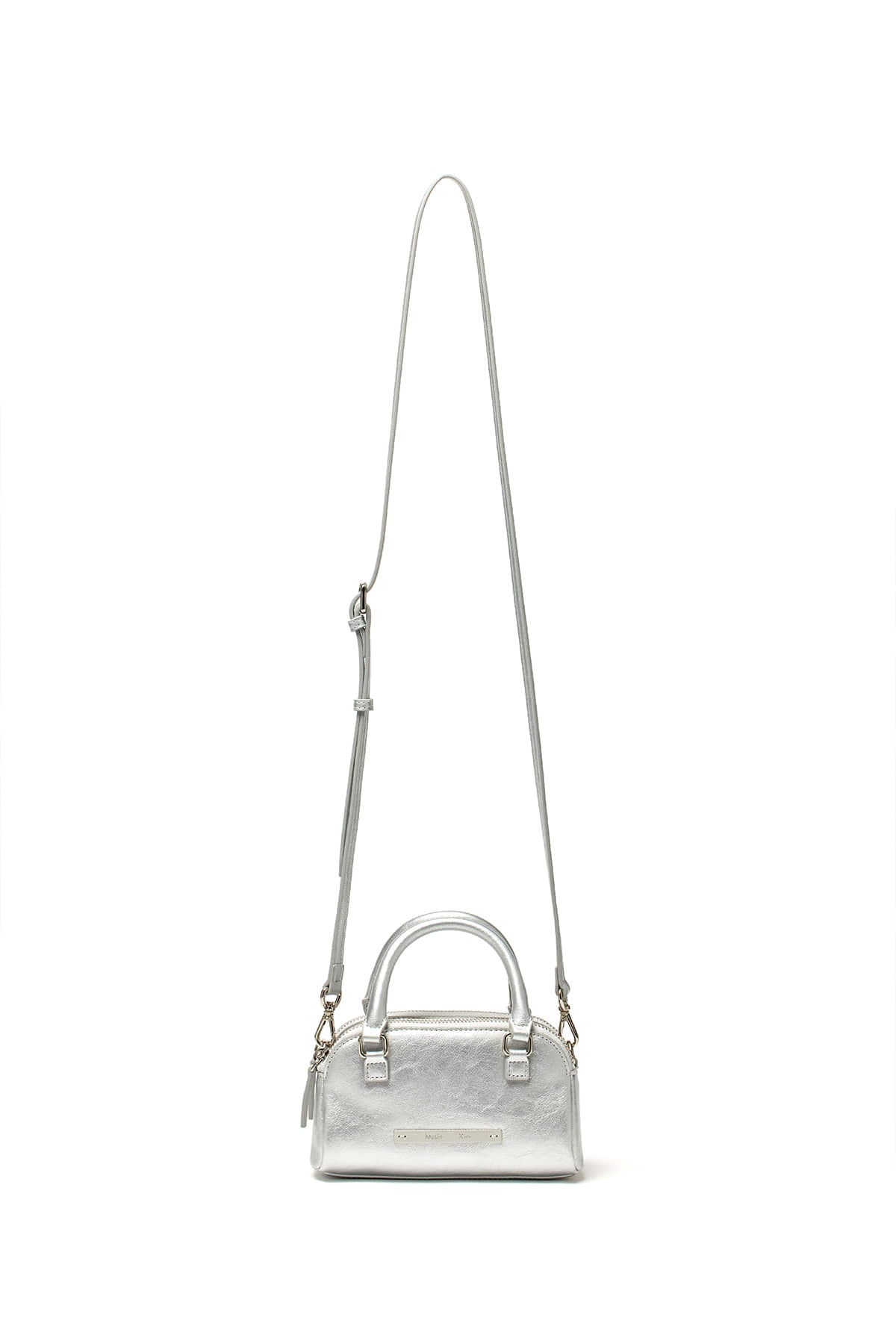 [matinkim] DOUBLE ZIPPER MINI CROSS BAG IN SILVER
