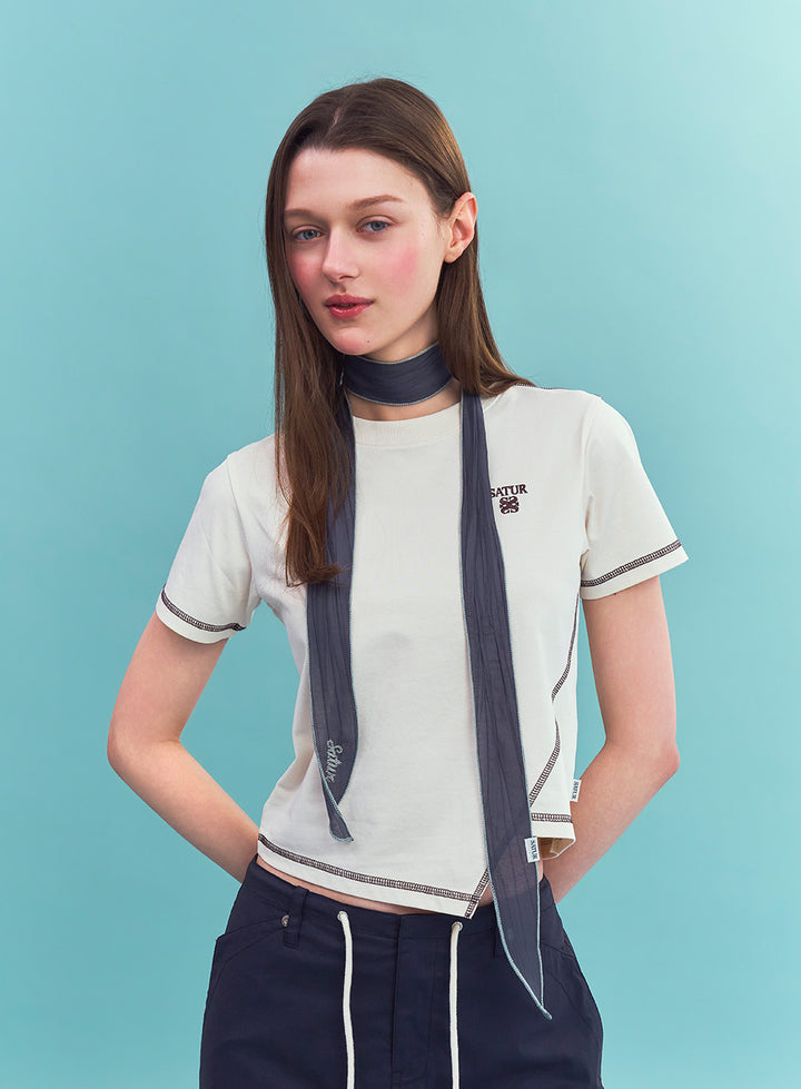 Satur (W) Wrinkle Color Block Scarf - Charcoal