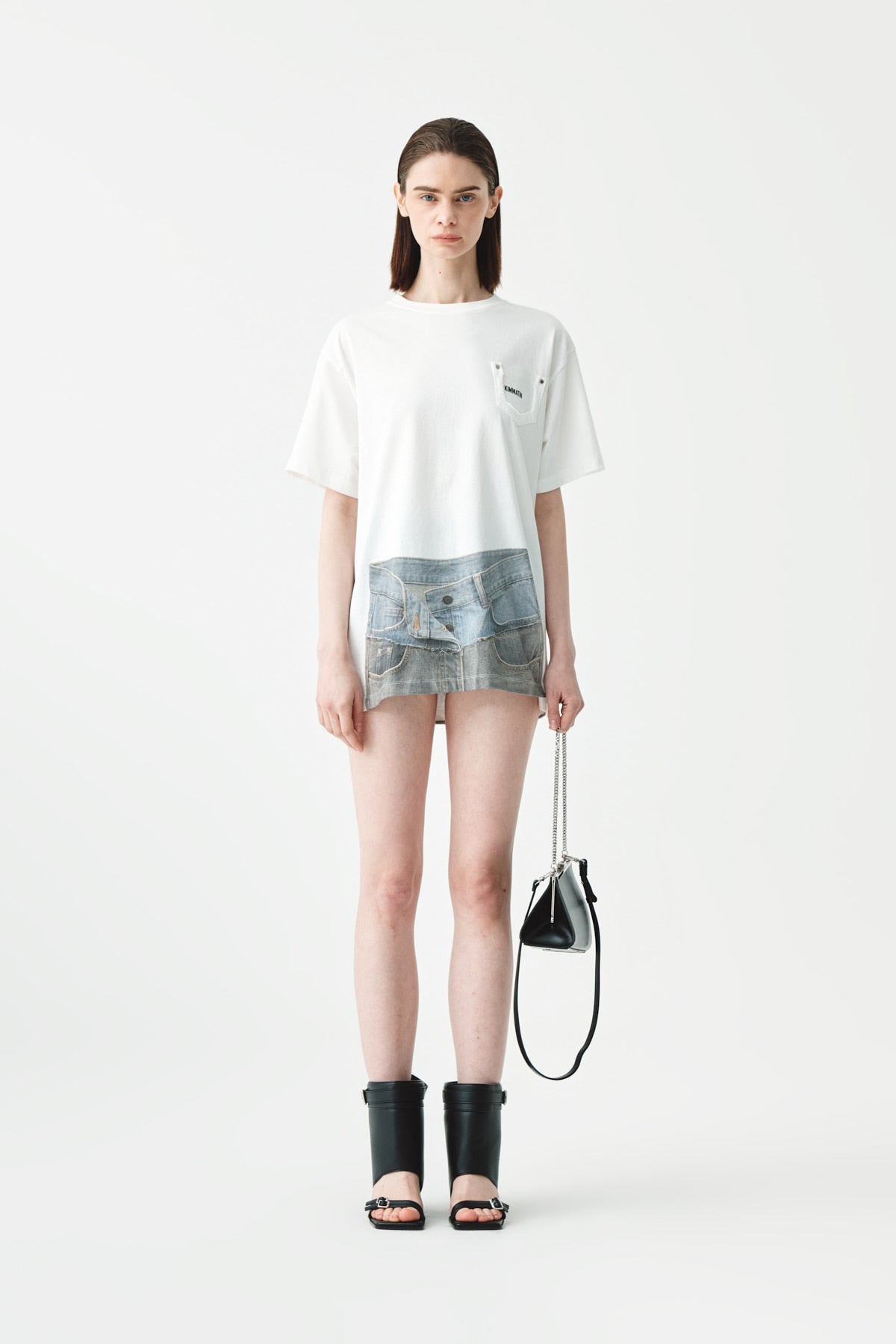 Matinkim Denim Printing Oversize Top IN White