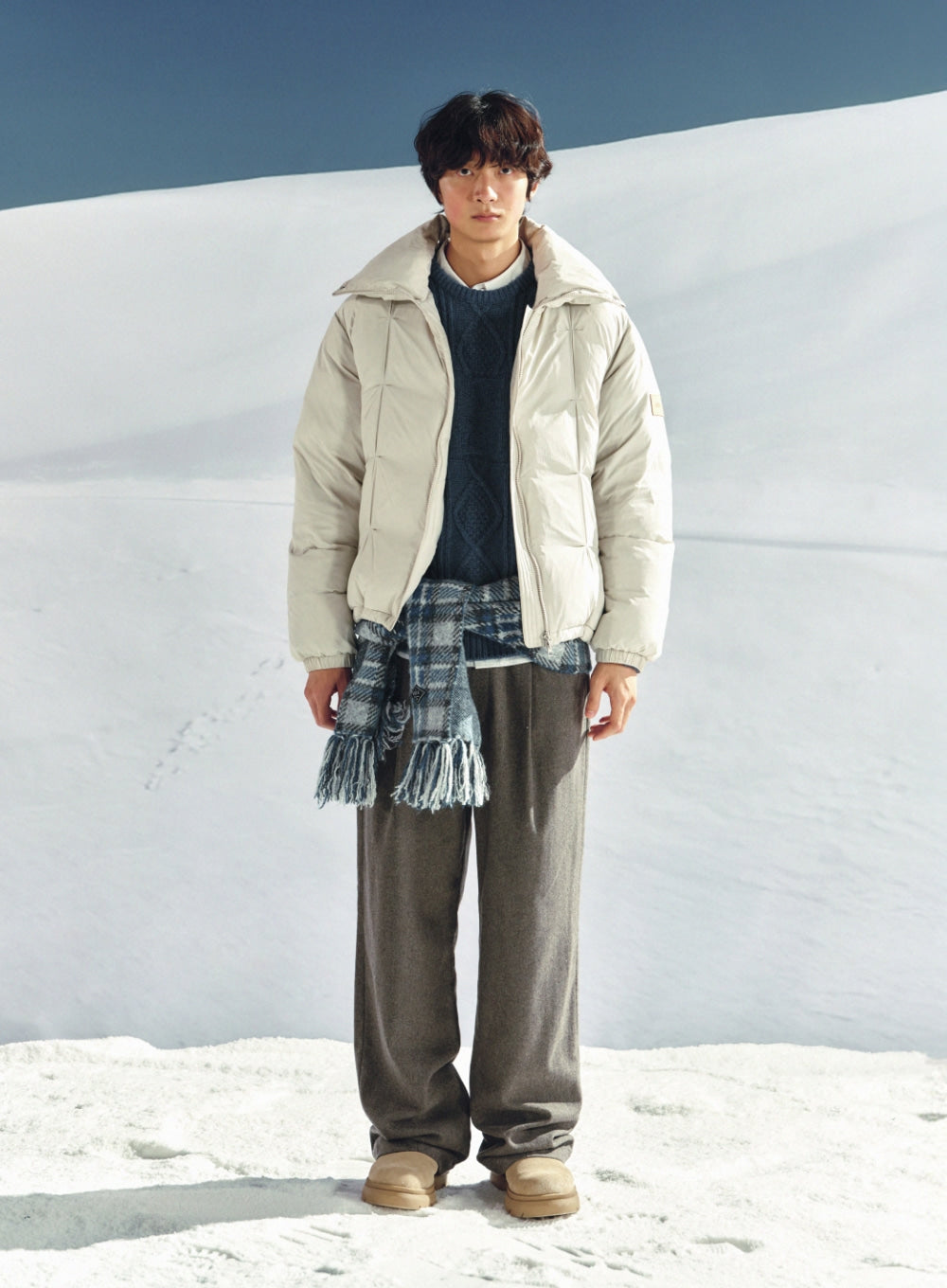 [satur] Check Pattern Muffler - Sky Blue