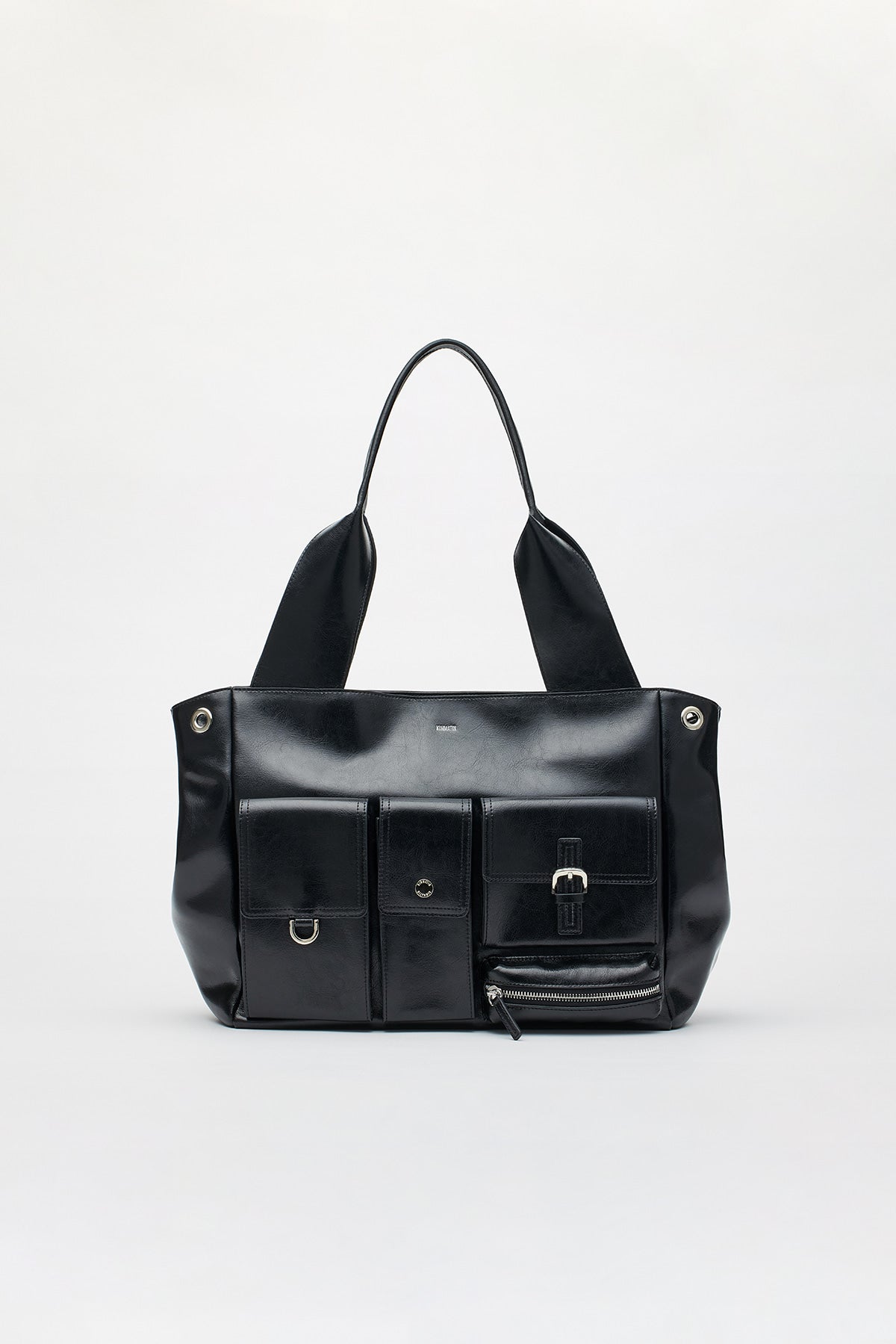 Matinkim Multi Pocket Leather Shopper Bag IN Black