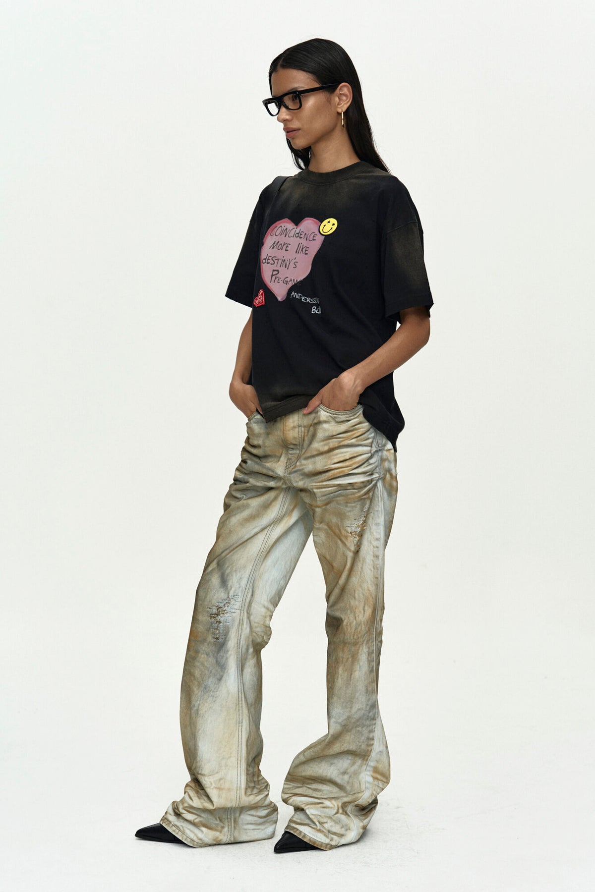Andersson Bell (Essential) Unisex Spray Washed Heart Message T-Shirt