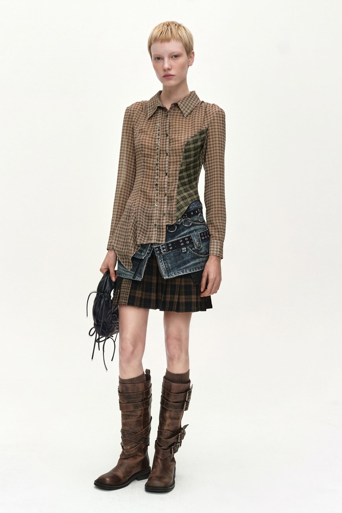 Andersson Bell Asymmetric Studded Mesh Shirt