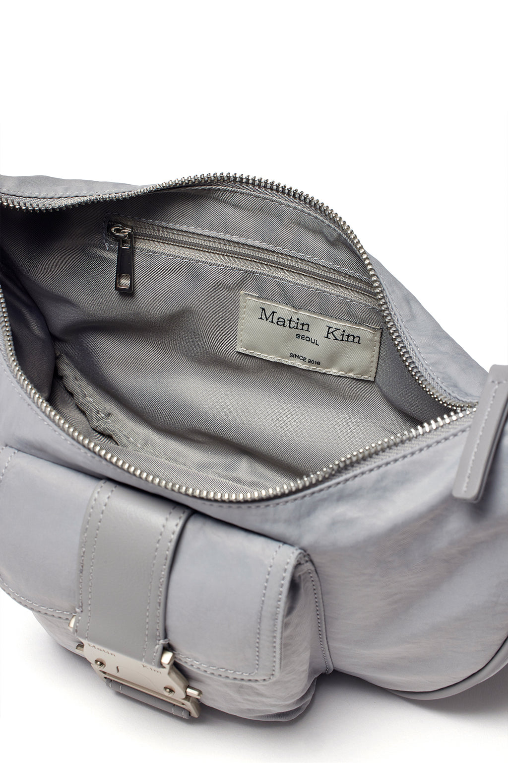 [matinkim] BUCKLE HOBO BAG IN LIGHT GREY