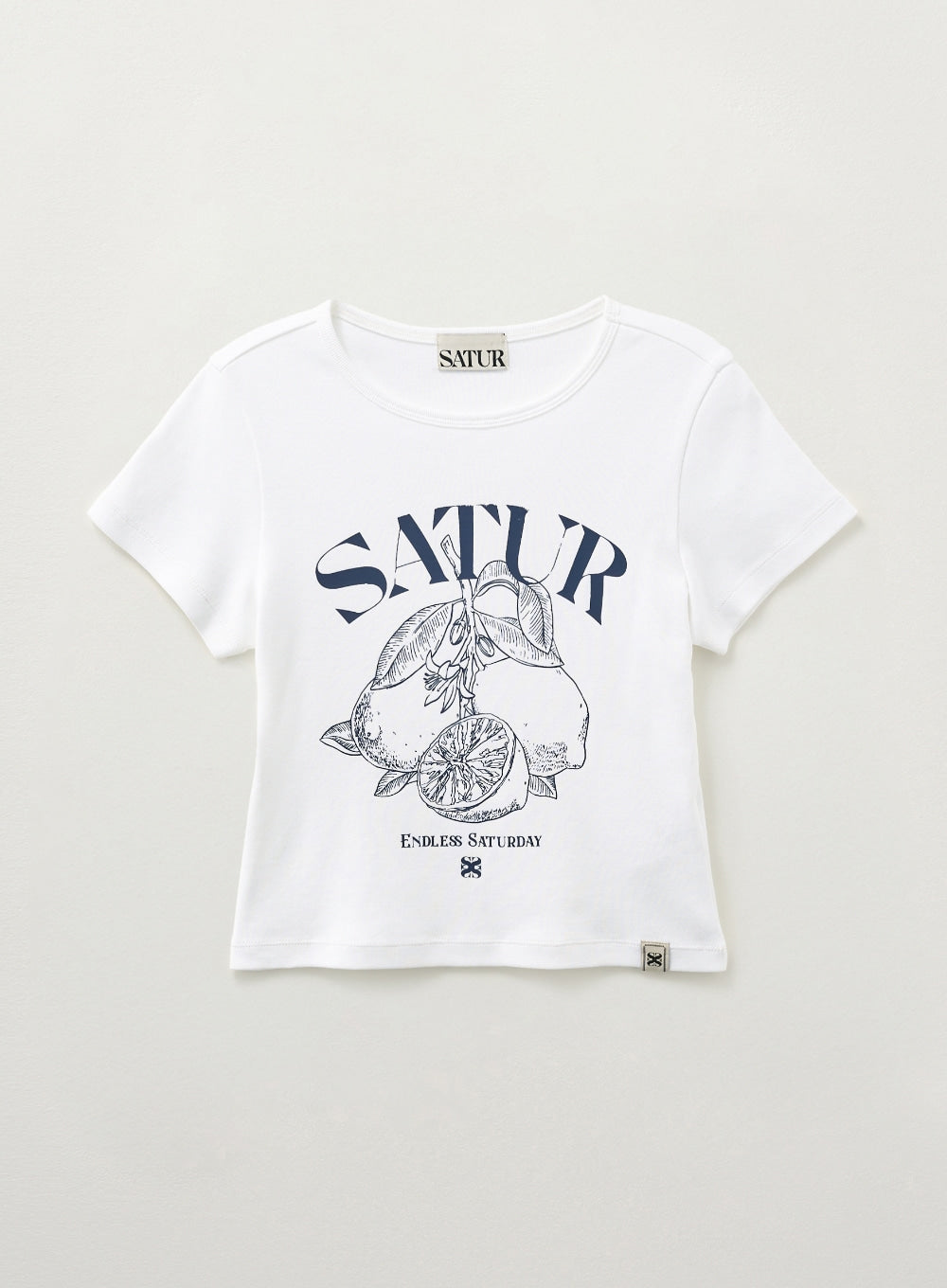 [satur] (W) Citron Crop Slim Fit T-Shirt - White