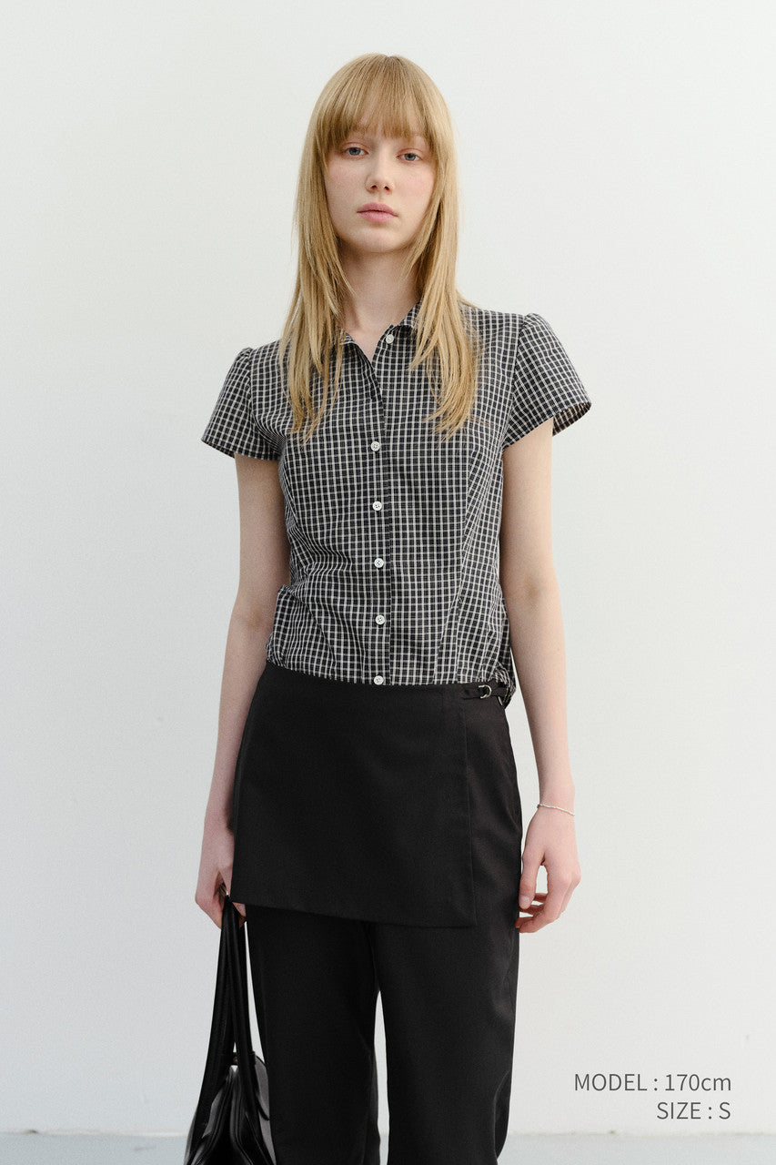 Dunst Vintage Cap Sleeve Slim Shirt Black Check