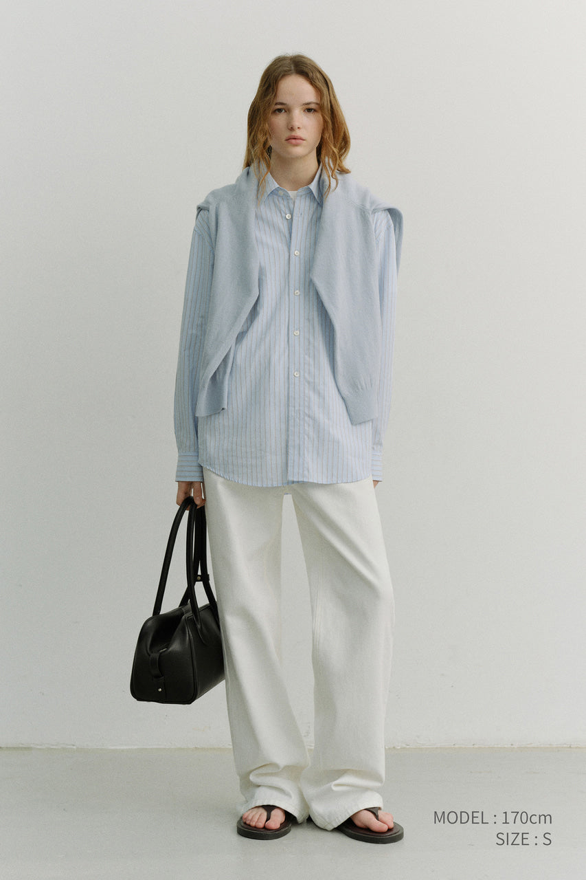 Dunst Unisex Oversized Striped Shirt Sky Blue Stripe