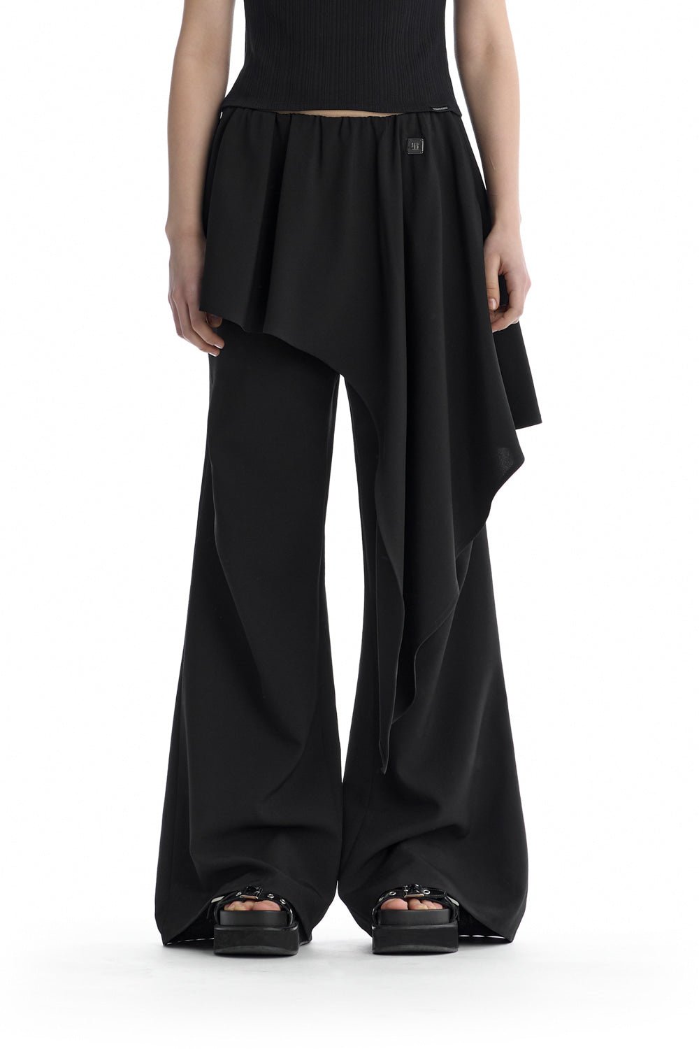 Treemingbird Layered Skirt Bootcut Trousers Black