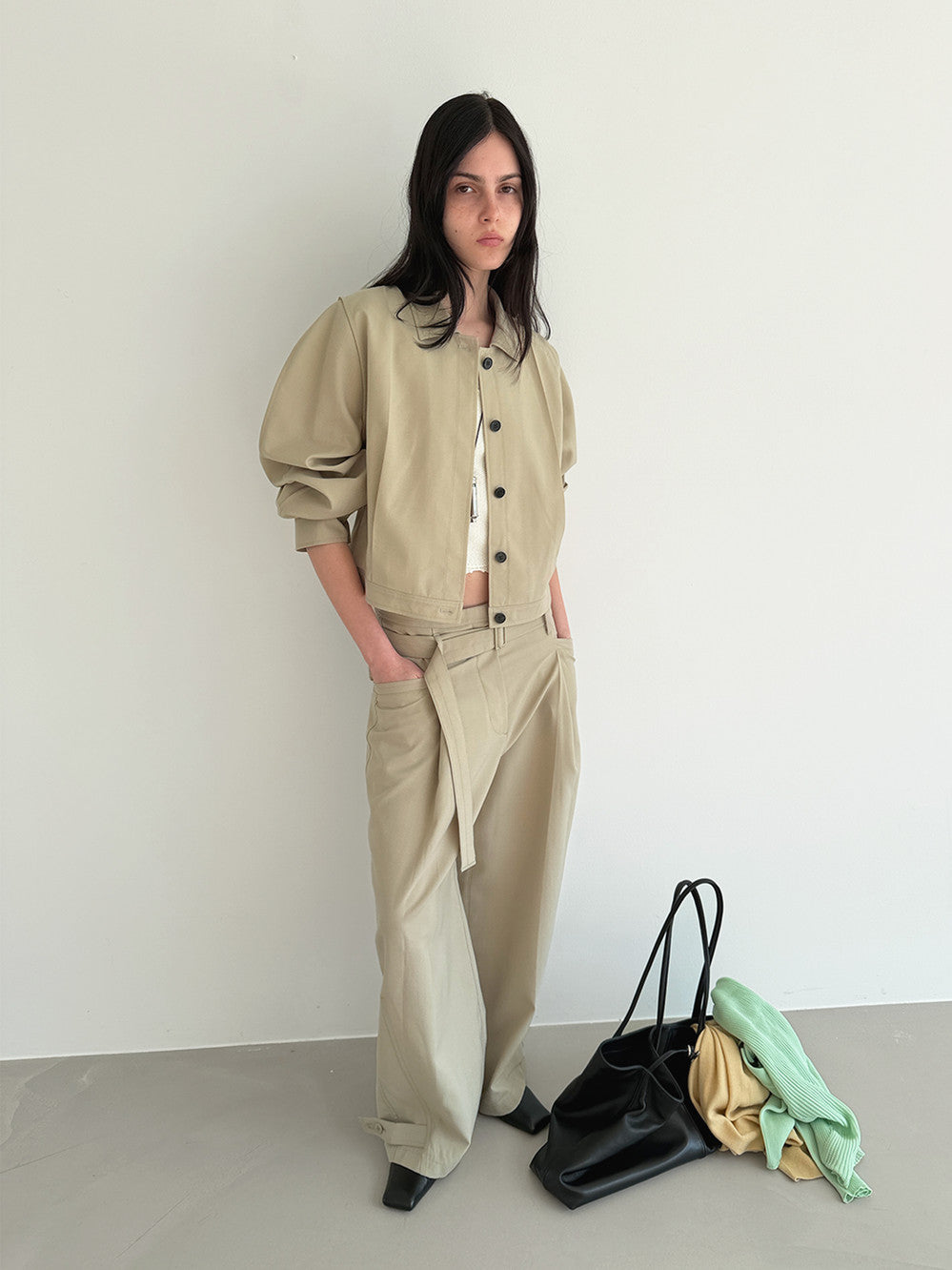 Low Classic Double Waist Trousers Beige