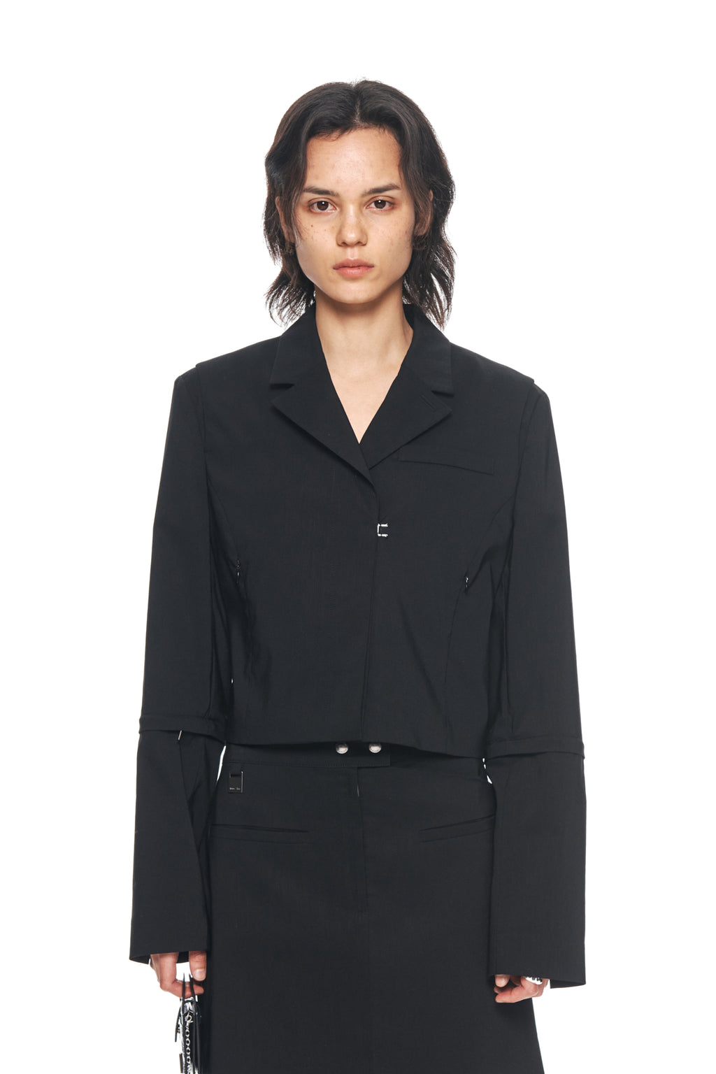 Matinkim Zipper Point Linen Crop Jacket IN Black