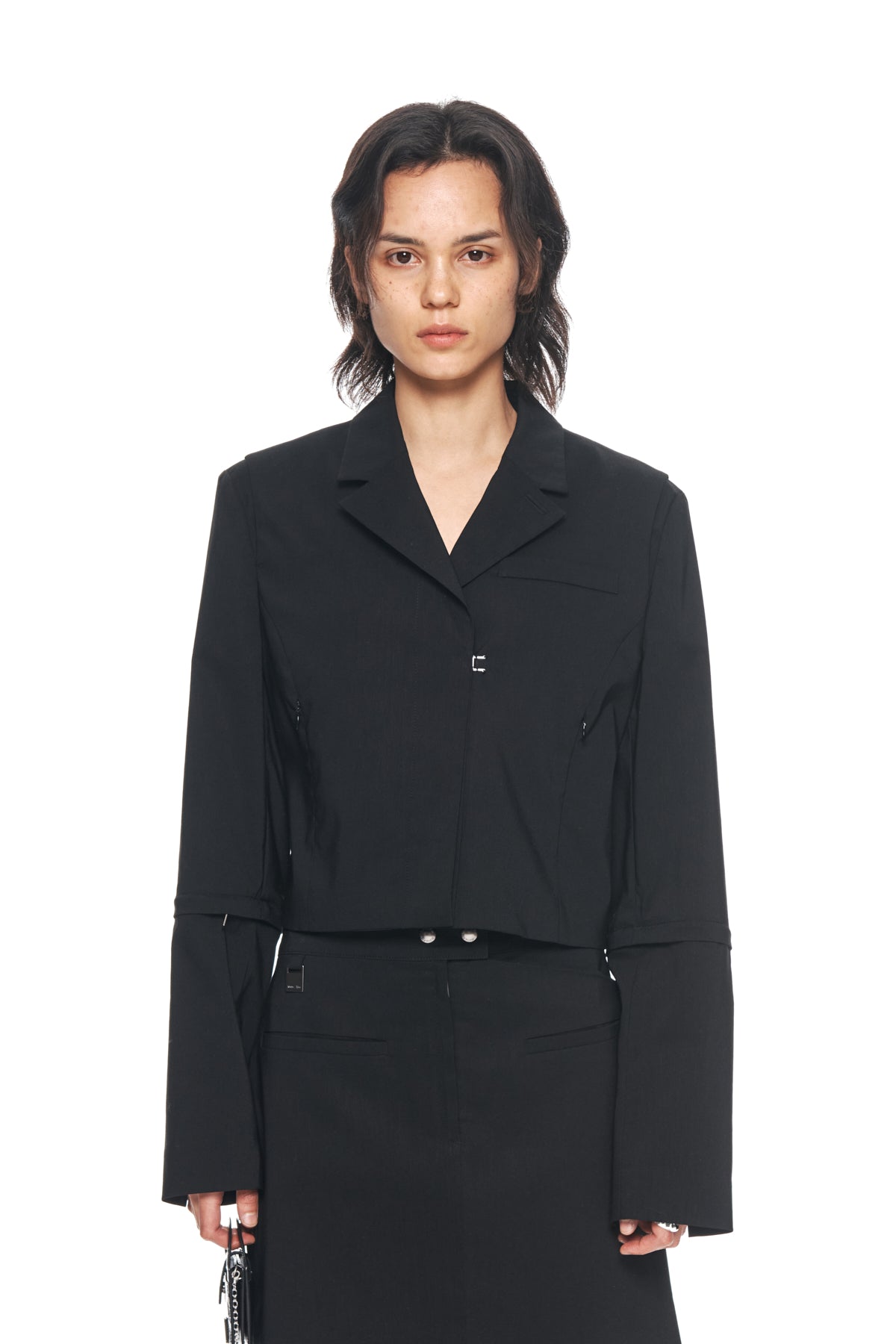 Matinkim Zipper Point Linen Crop Jacket IN Black