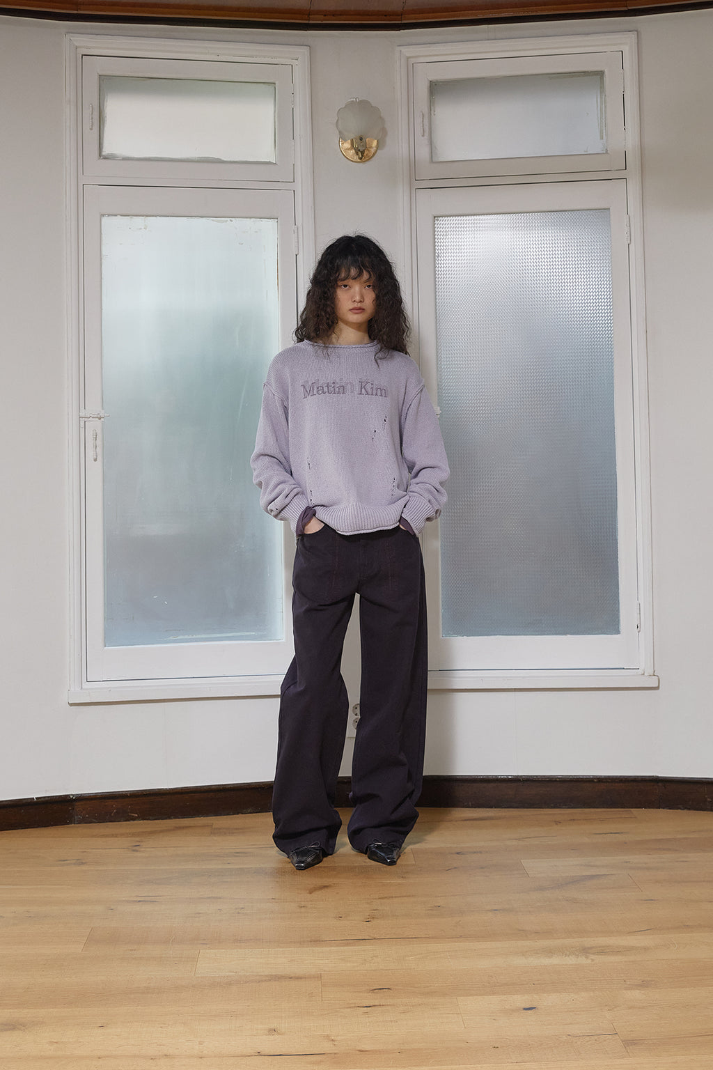 Matinkim Crack Logo Vintage Knit Pullover For Women IN Lilac