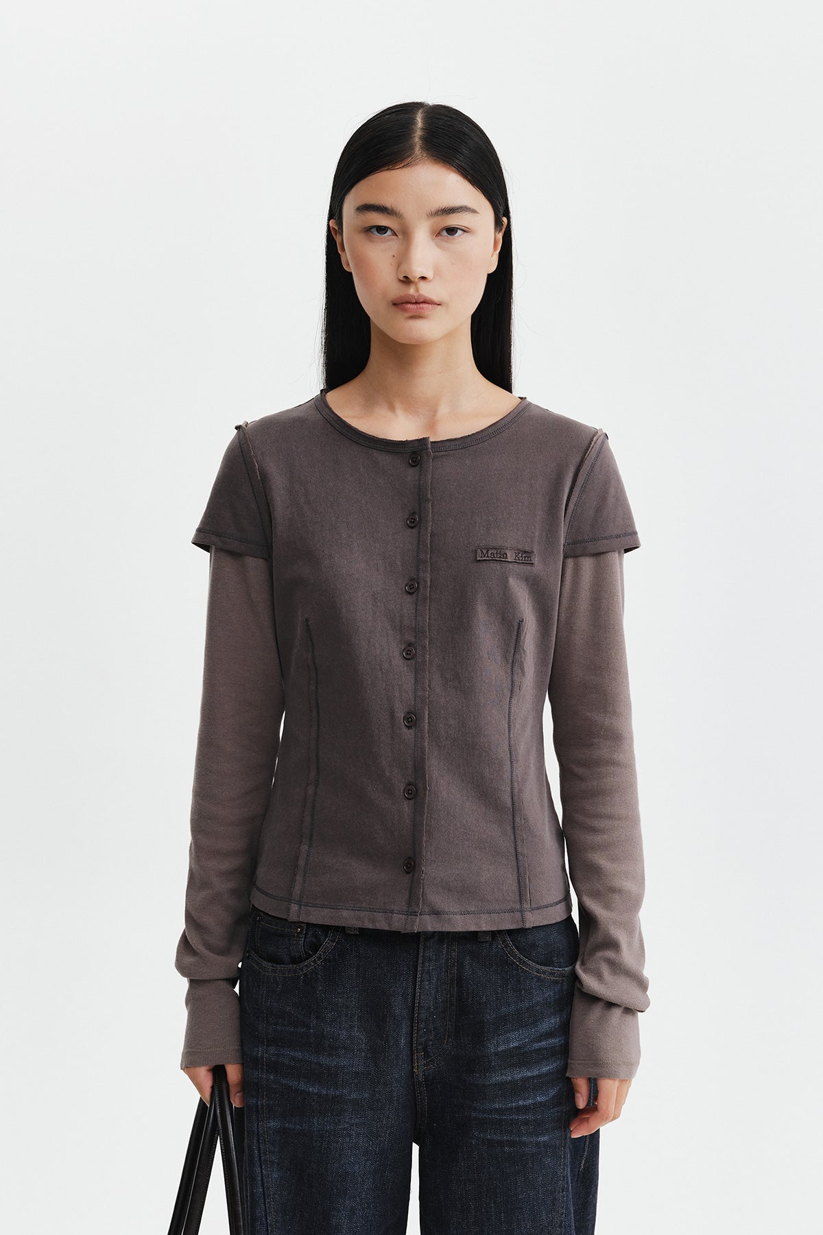 Matinkim Faded Color Block Layered Button Top IN Cocoa