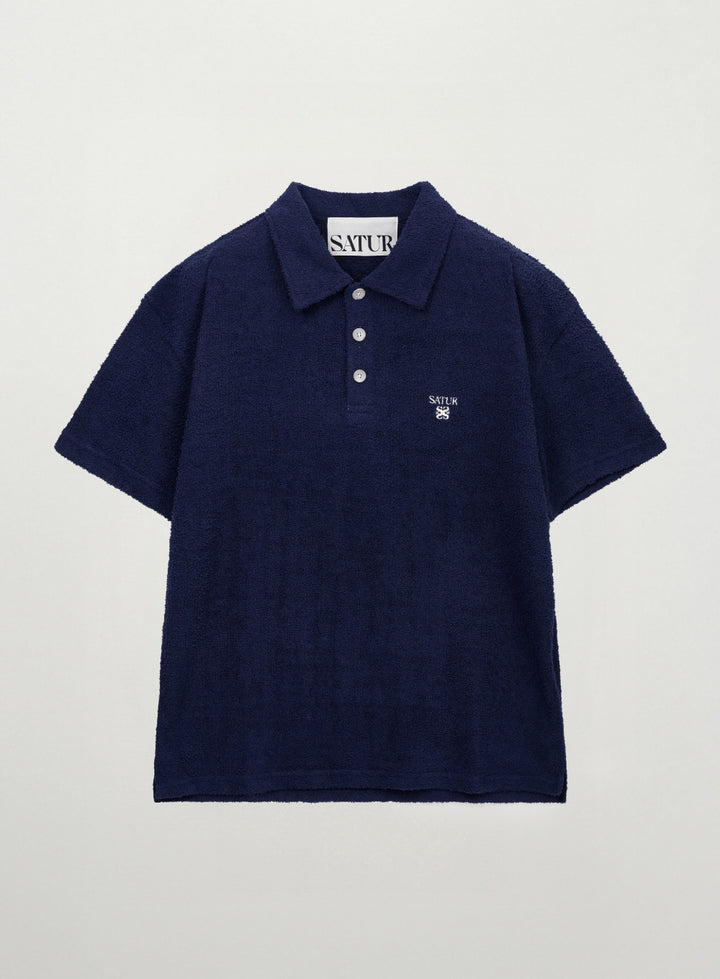 Satur Hairy Collar T-Shirt - Navy