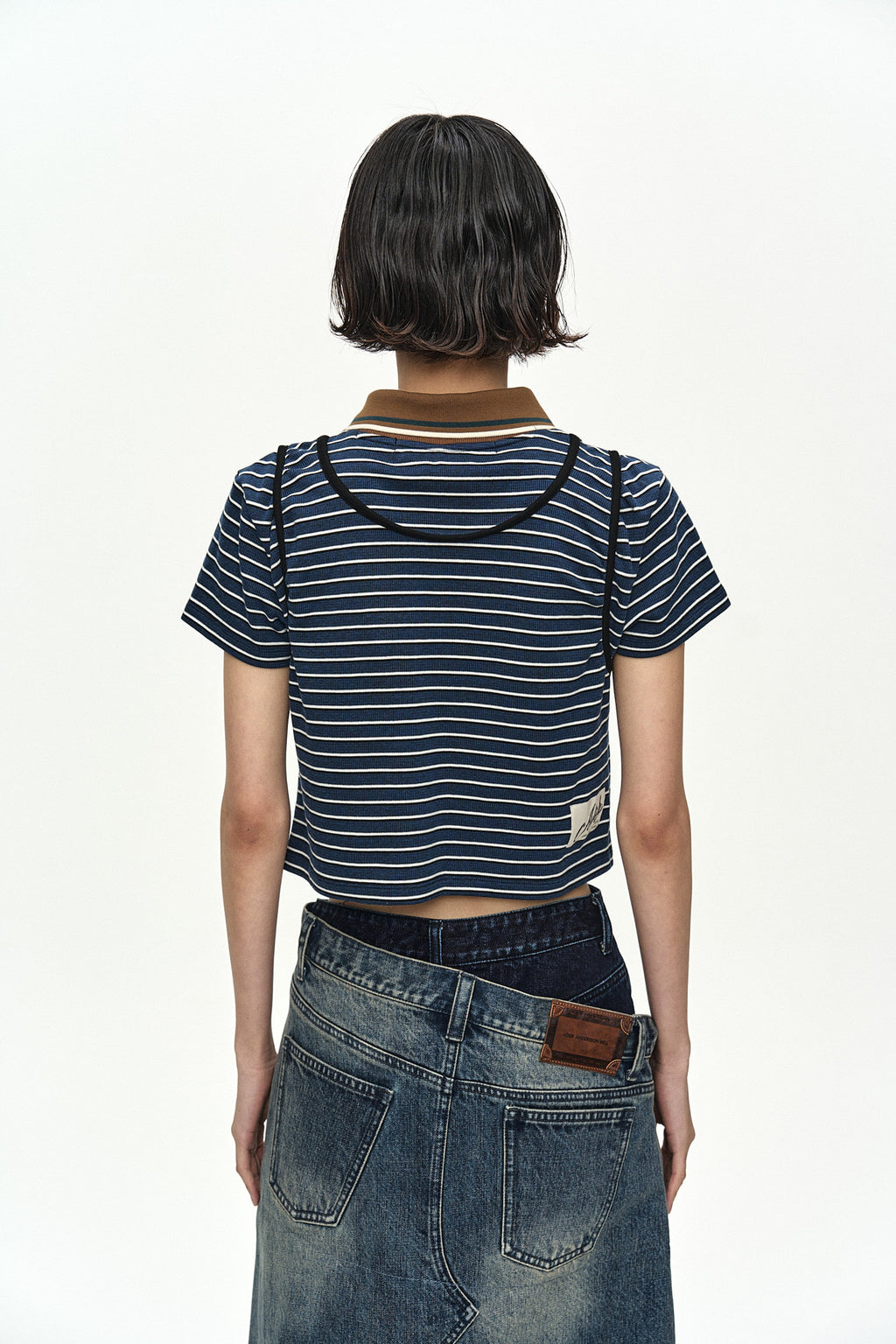 Andersson Bell Shirring Binding Stripe Collar Top