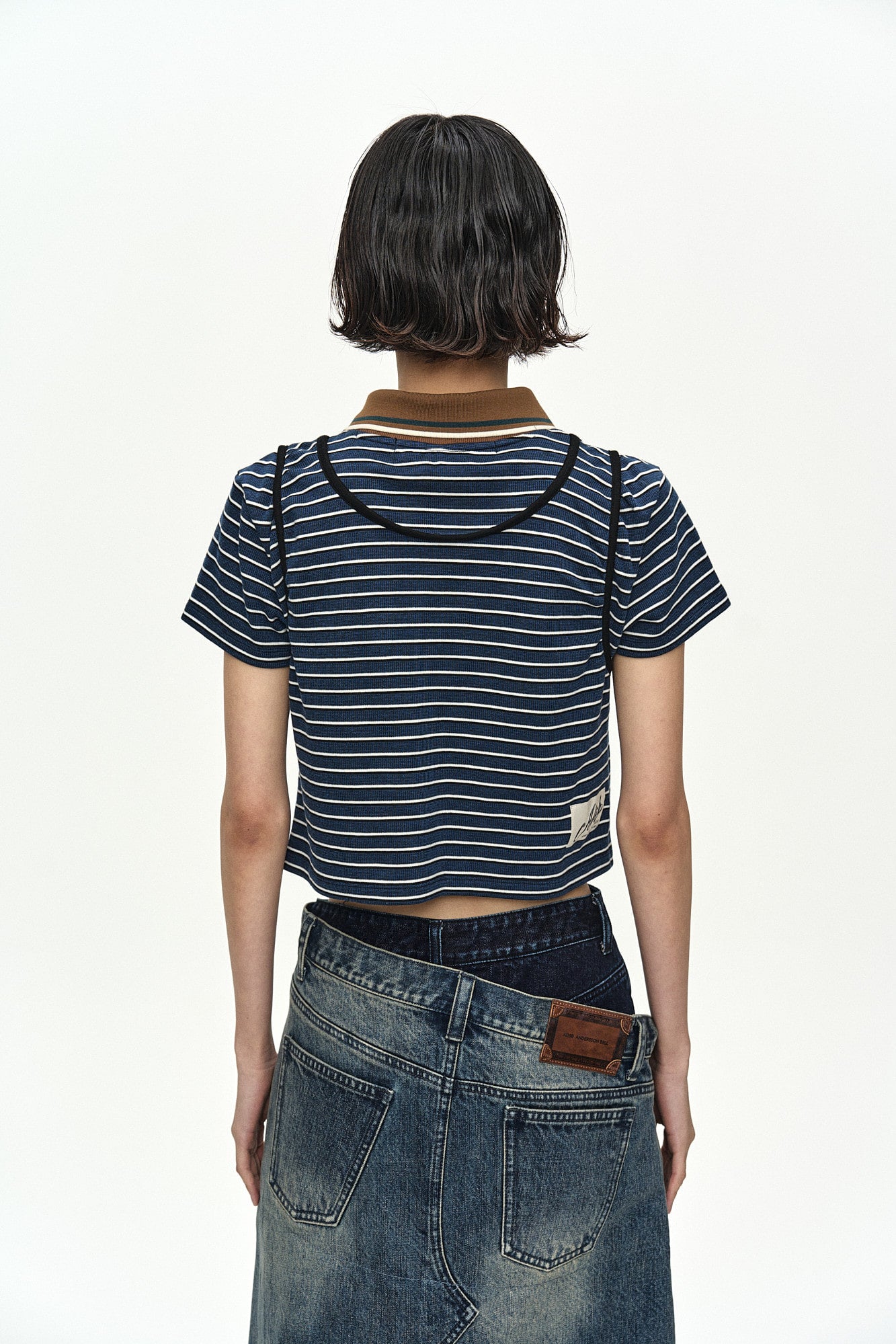 Andersson Bell Shirring Binding Stripe Collar Top