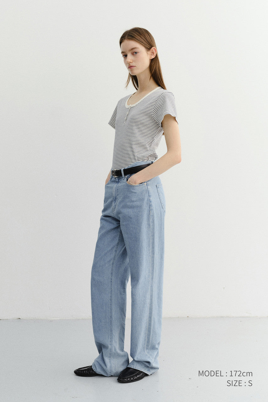 Dunst Classic Scoop Neck Top Blue Stripe