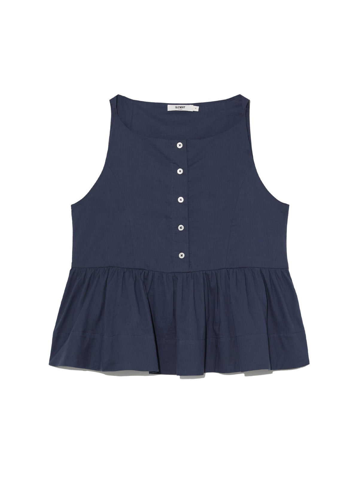 GLOWNY G Ruffled Button Blouse (Deep Navy)
