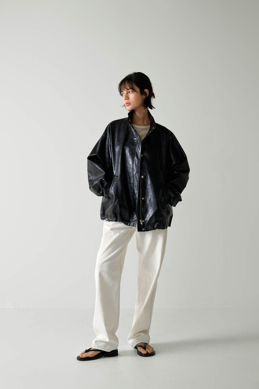 Facade Pattern Oversized Leather Jumper black