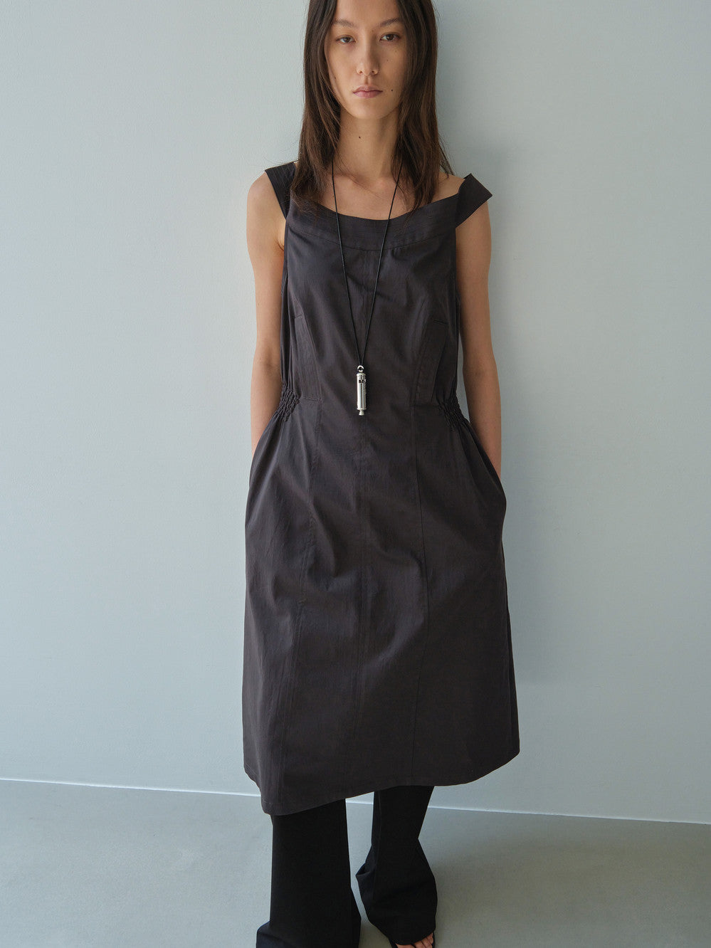 Low Classic Off Shoulder Cotton Dress Charcoal