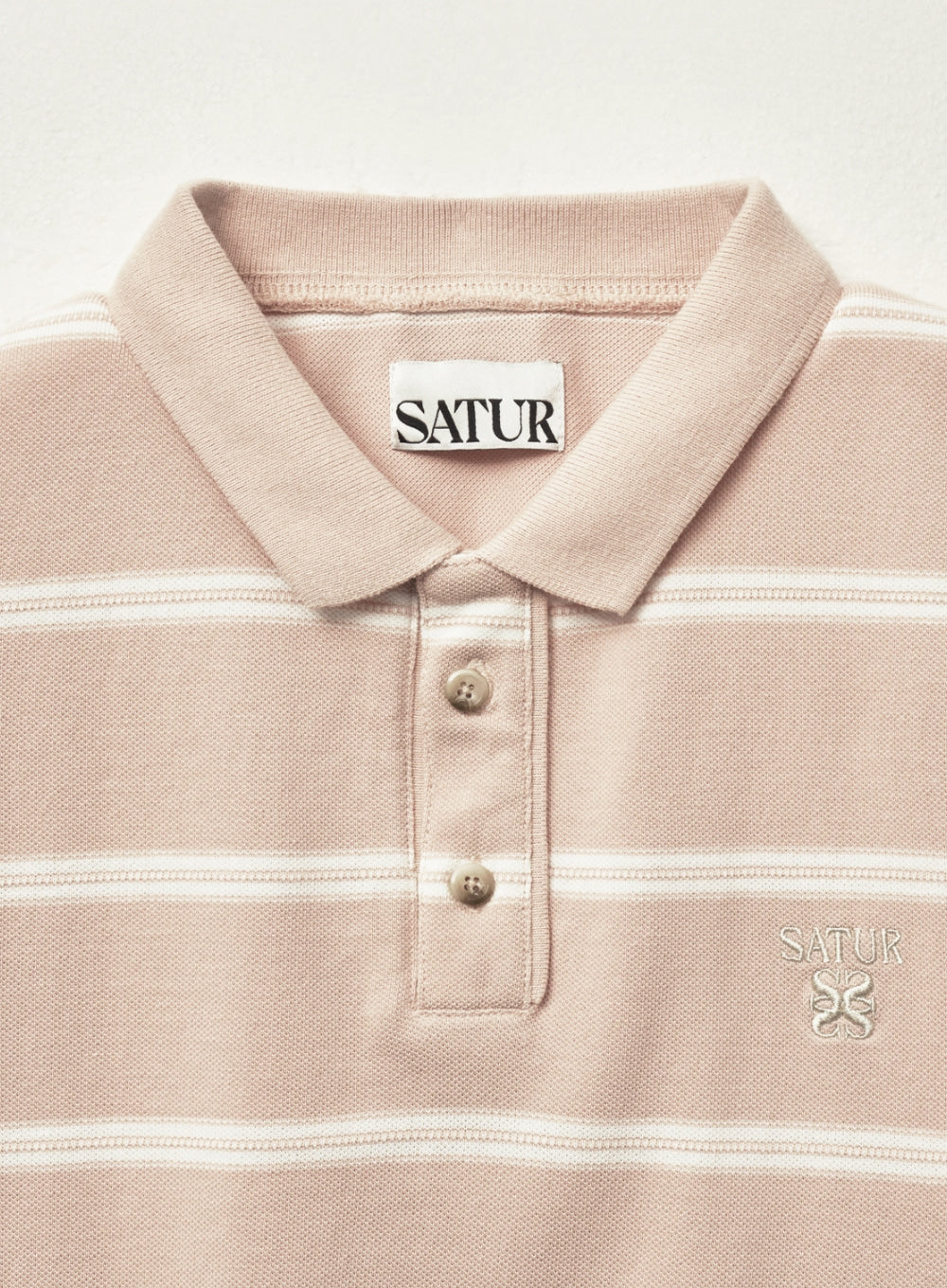 [satur] (W) Stripe Pique Polo T-Shirt - Light Pink