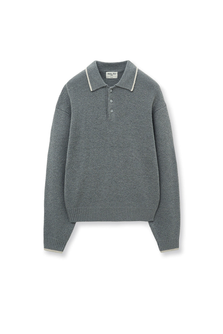 Matinkim Back Logo Collar Knit Top For Men IN Grey