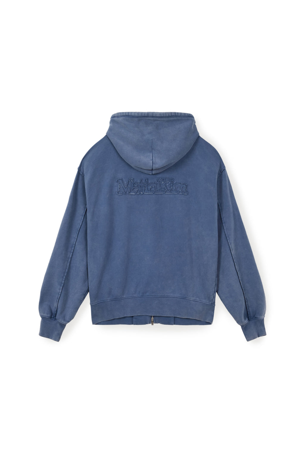 [matinkim] BACK LOGO WASHED HOODY ZIP UP FOR MEN IN BLUE