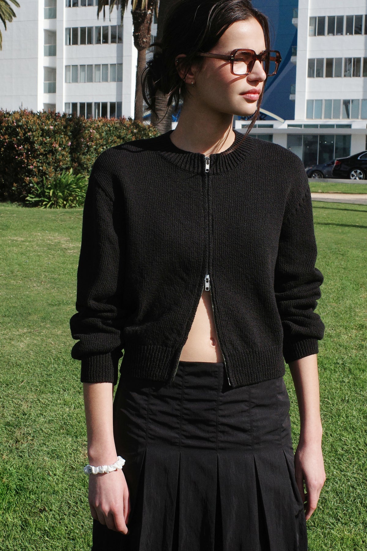 Low Classic Cotton Zip-Up Cardigan Black