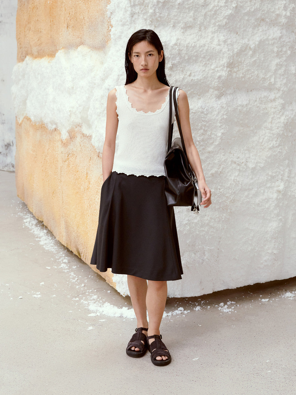 Low Classic Flared Midi Skirt Charcoal