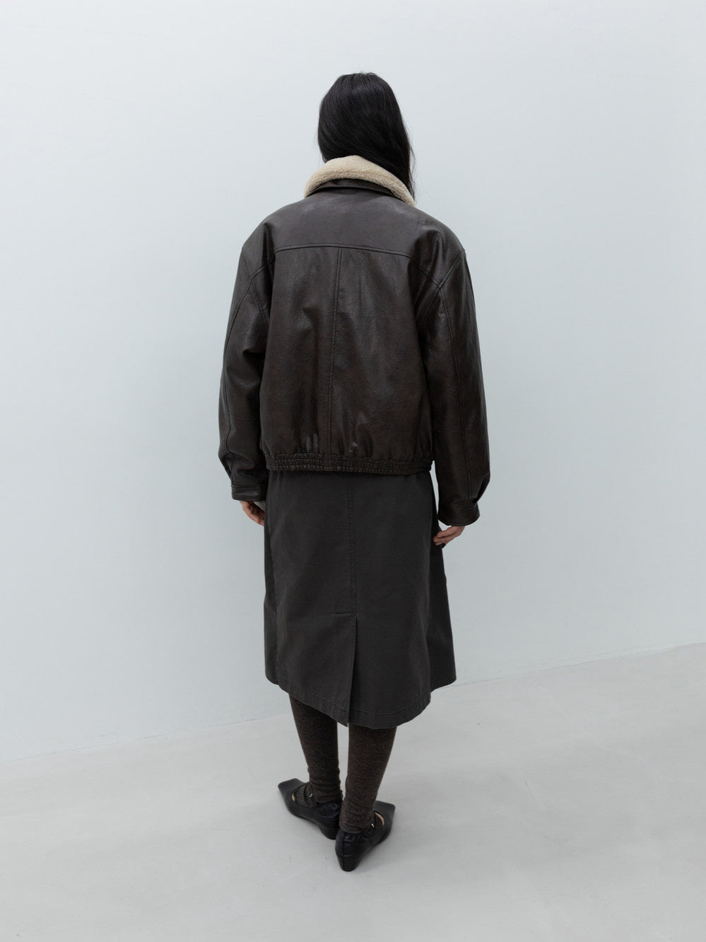 Low Classic Fur Collar Artificial Leather Jacket Brown