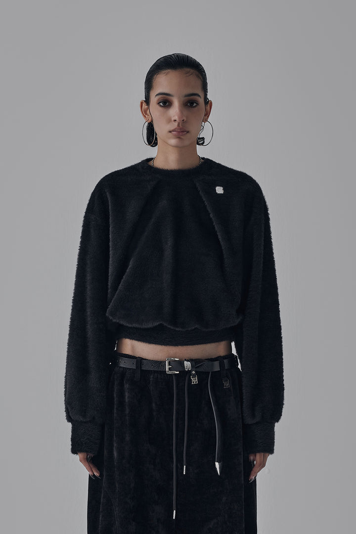 Treemingbird Hairy Pin Tuck Sweat Shirt Black