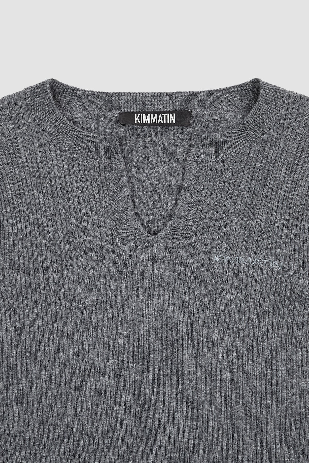 Matinkim Slit Point Slim Knit Top IN Grey