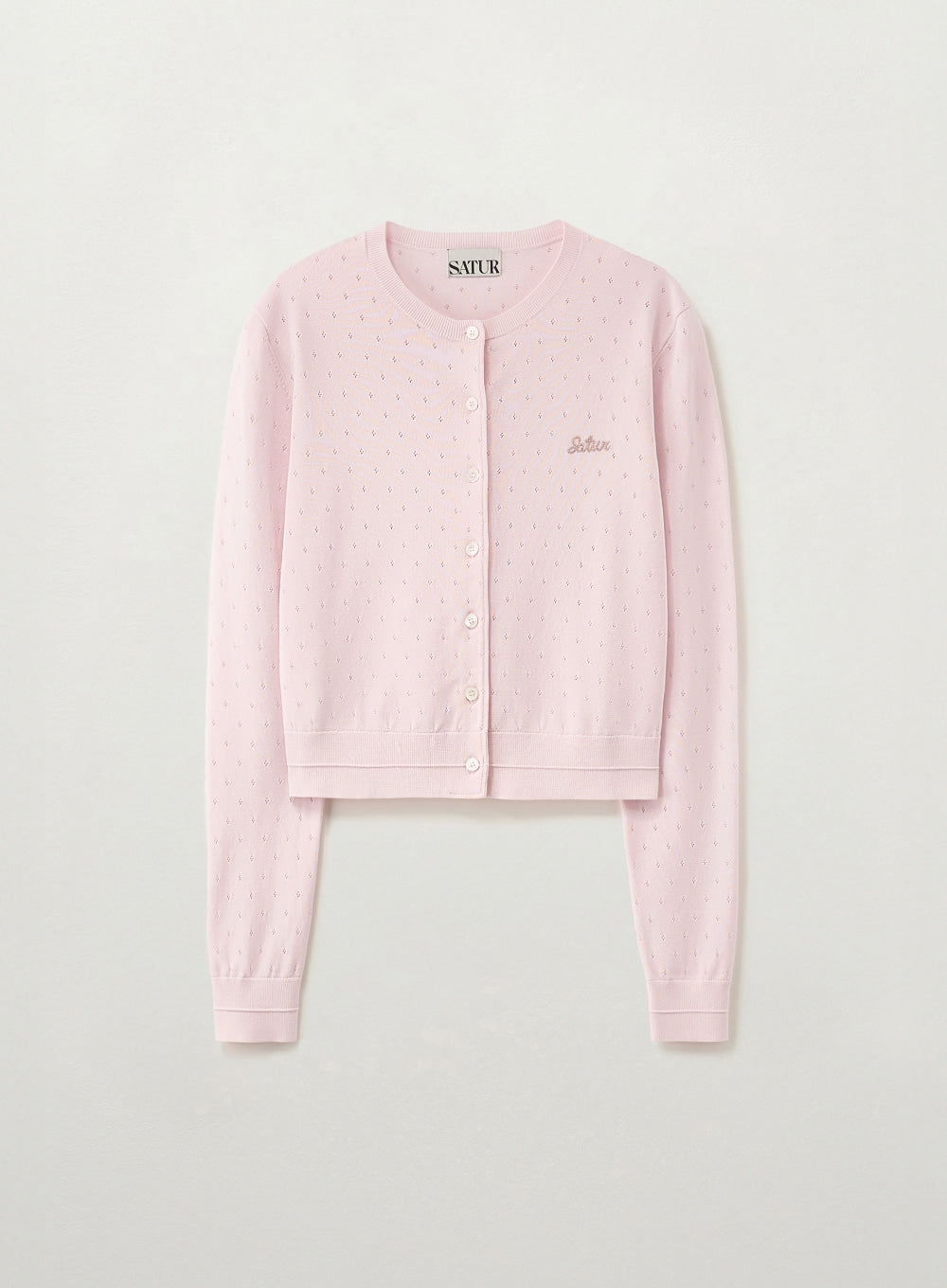 satur (W) Pointel Crewneck Cardigan - Light Pink
