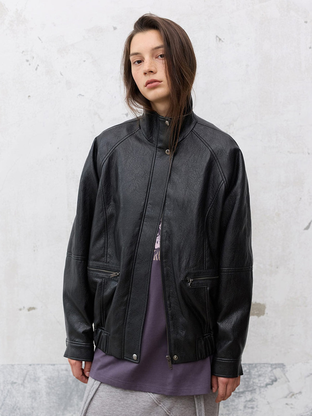 Raive High-neck Leather Blouson Jacket