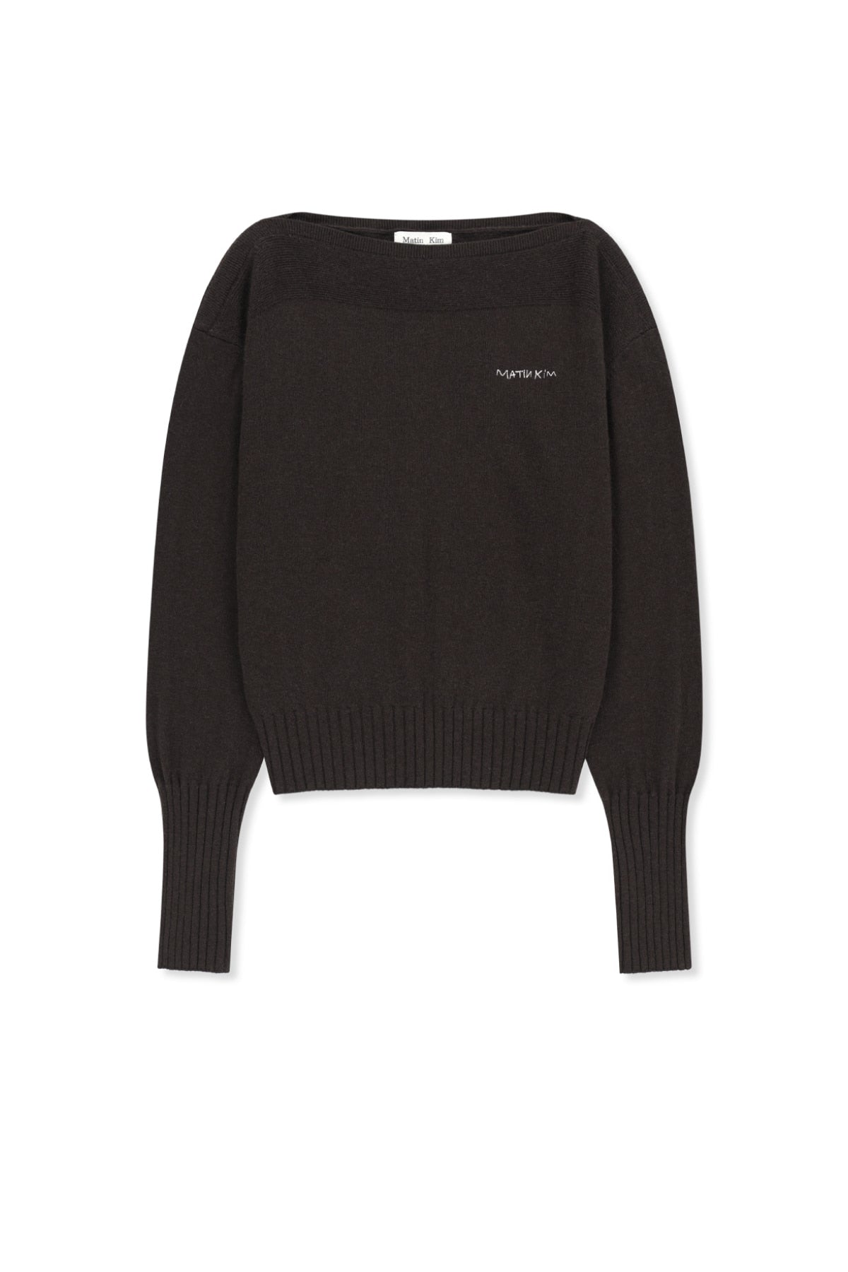Matinkim Boat Neck Volume Sleeve Knit Pullover IN Brown