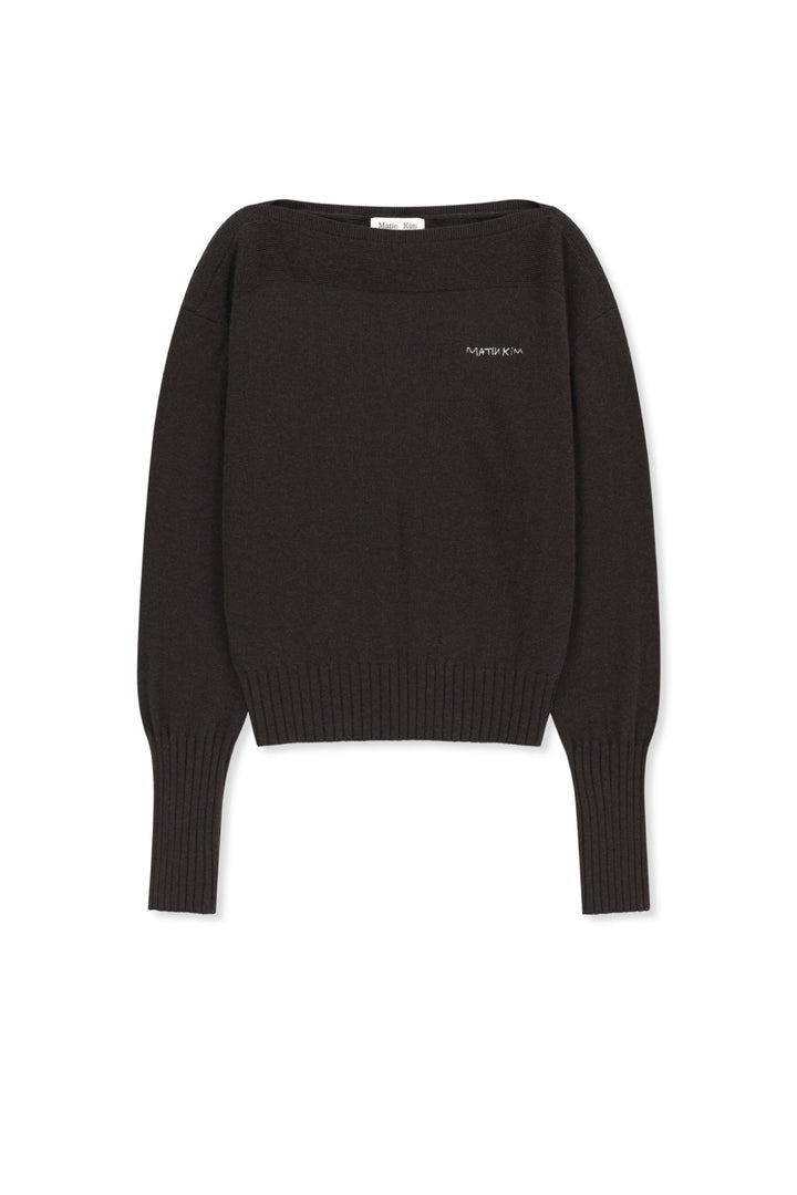 Matinkim Boat Neck Volume Sleeve Knit Pullover IN Brown