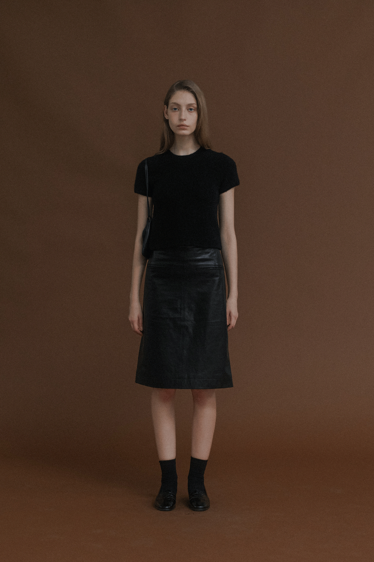 Nothing Written Leather midi skirt (Black)
