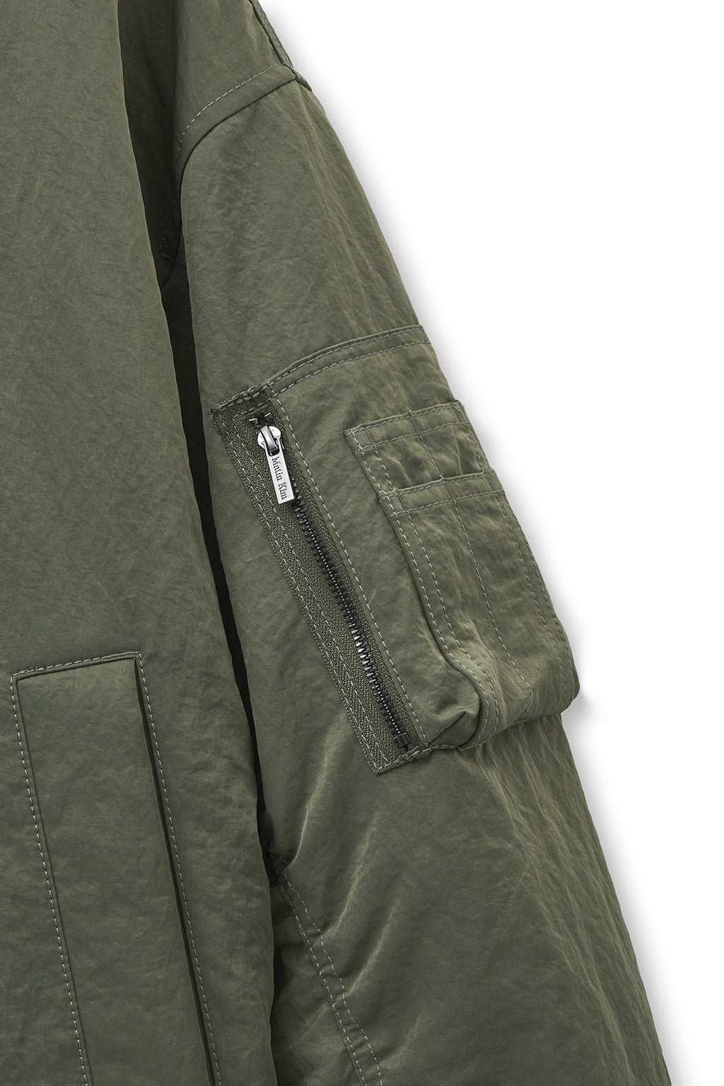Matinkim High Neck Button Point Zip UP Jumper IN Khaki