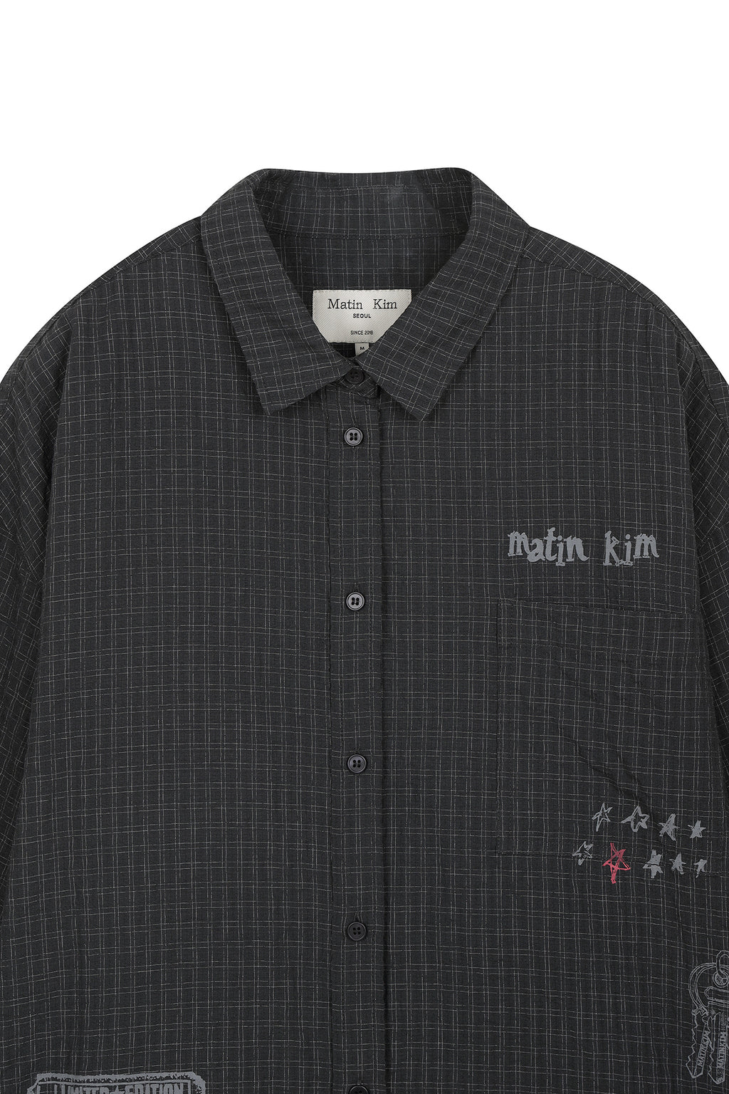 [matinkim] FRONT GRAPHIC CHECK SHIRT IN CHARCOAL