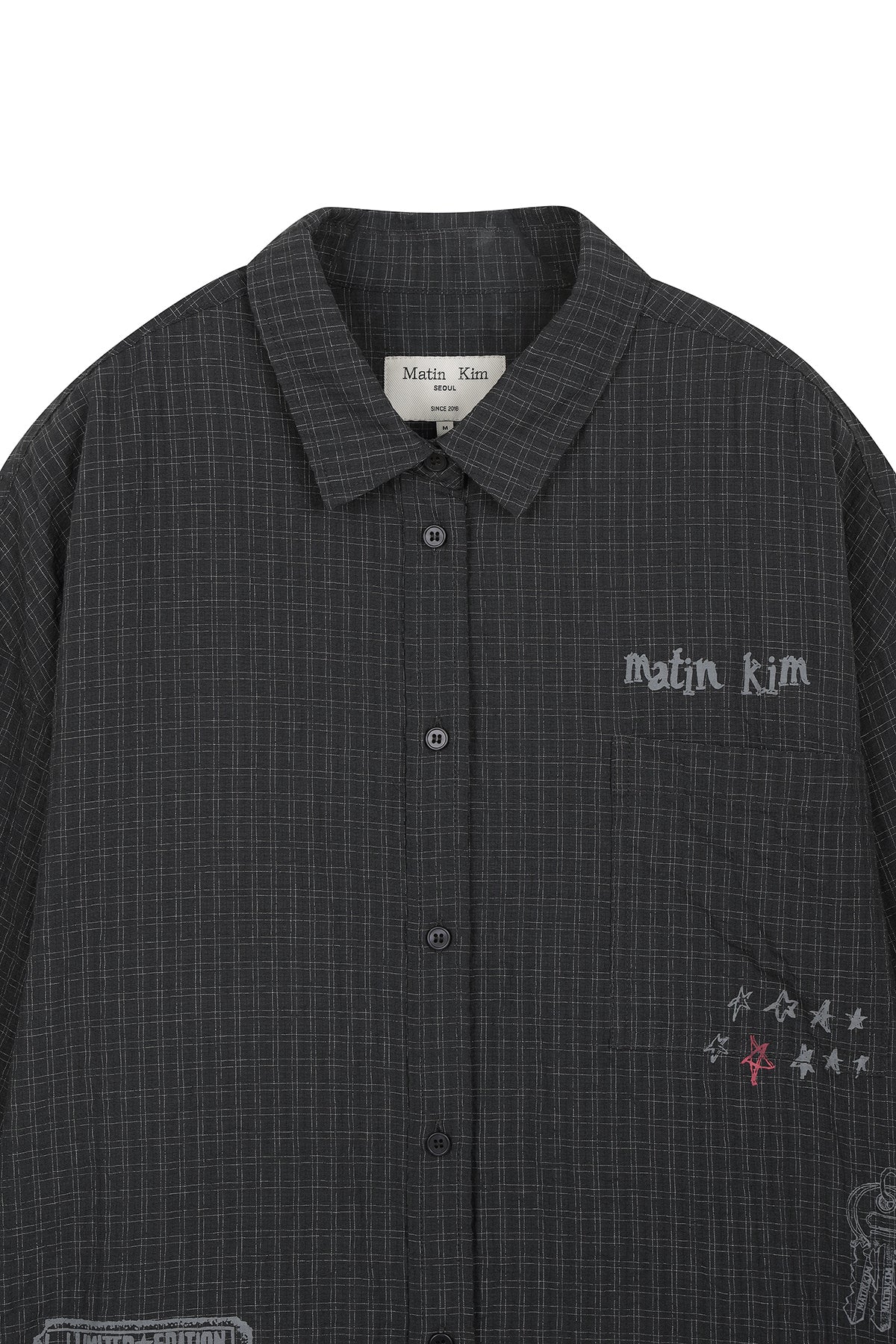 [matinkim] FRONT GRAPHIC CHECK SHIRT IN CHARCOAL