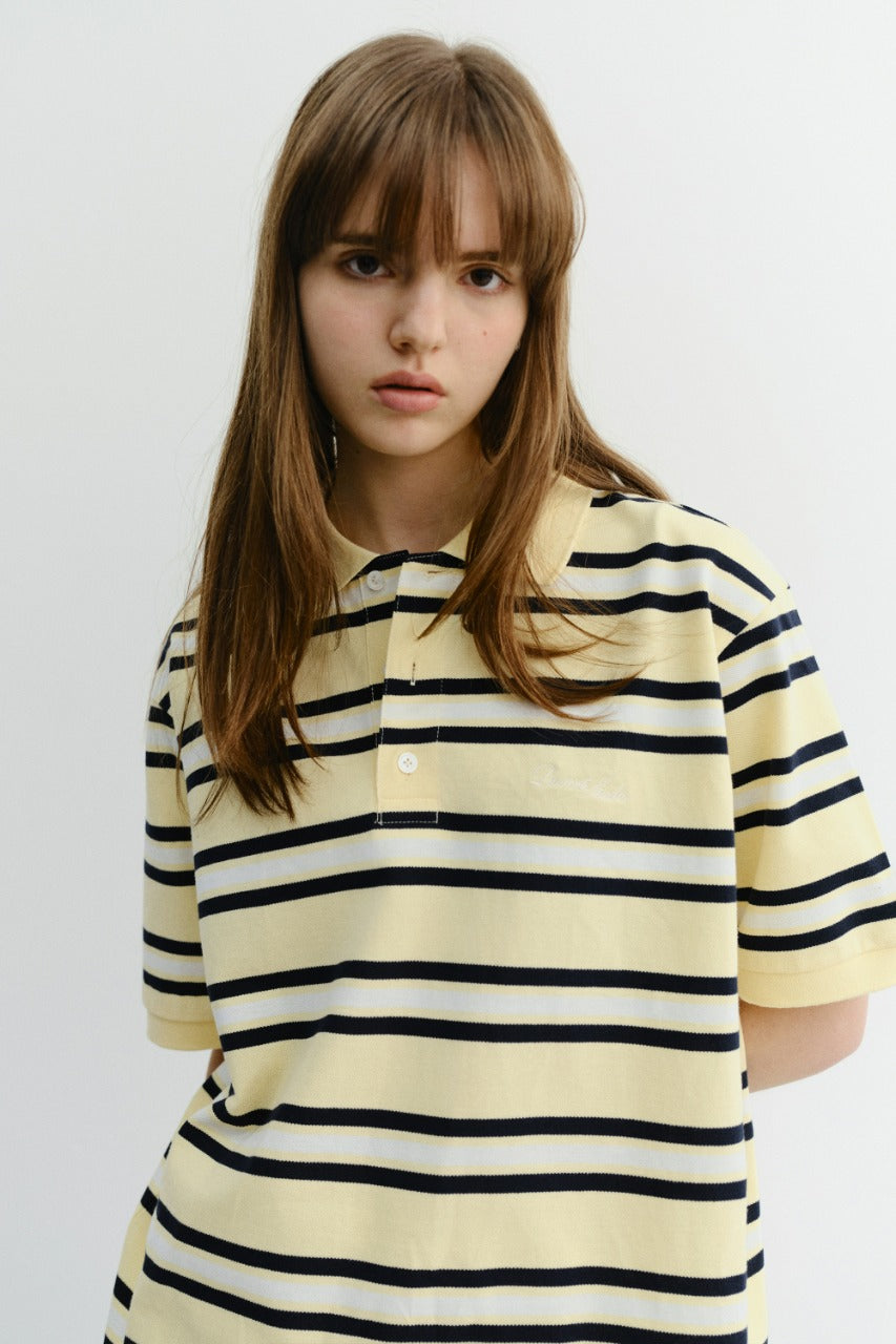 Dunst Unisex Striped Polo Shirt Lemon