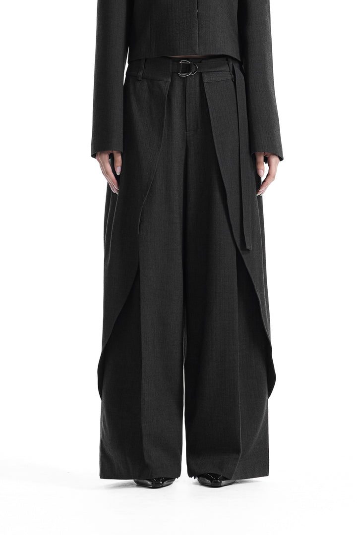 Treemingbird Buckle Layered Set-Up Wide Slacks Charcoal