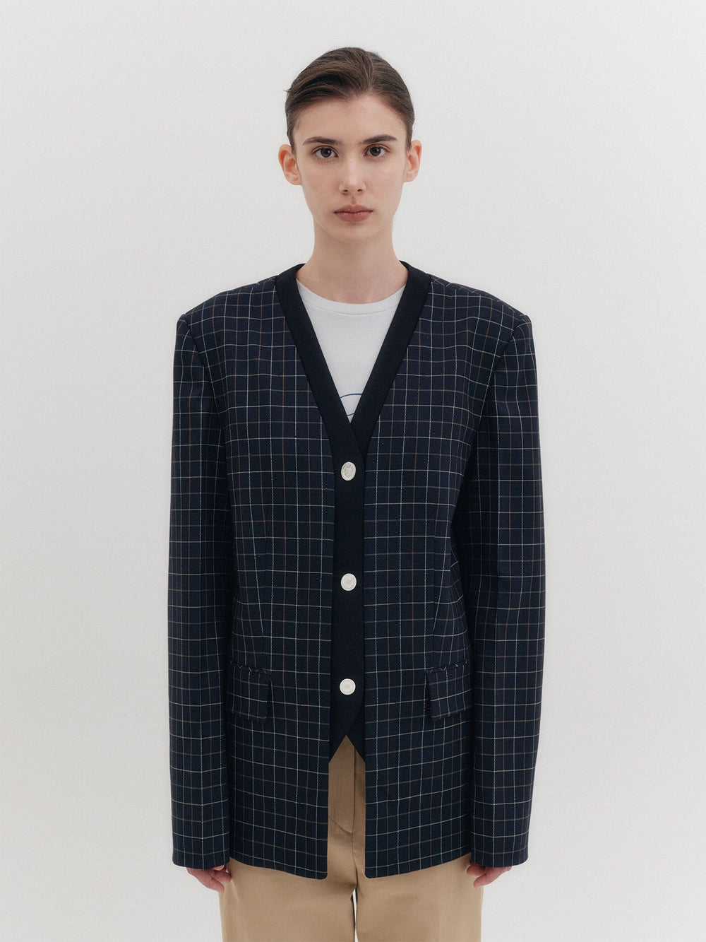 EENK V-Neck Single Button Jacket - Navy
