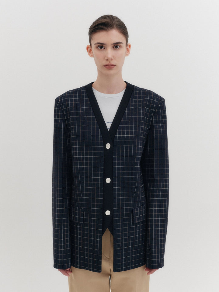EENK V-Neck Single Button Jacket - Navy