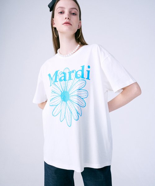 TSHIRT FLOWERMARDI_WHITE FLUOBLUE