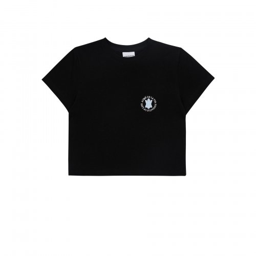 A LOGO EMBLEM EMBROIDERY CROP TOP SHORT SLEEVE T-SHIRT BLACK