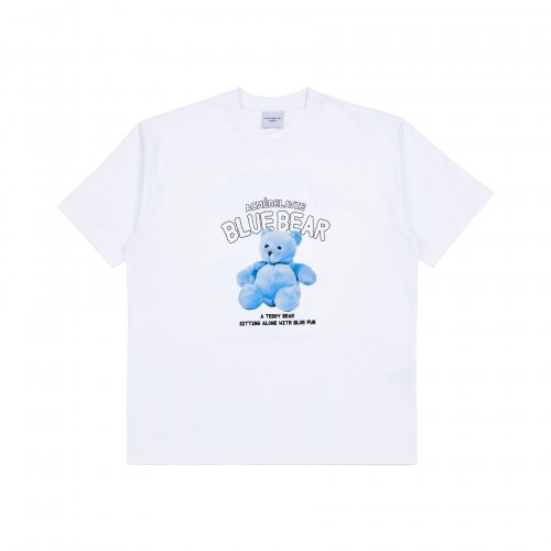 BLUE TEDDY BEAR SHORT SLEEVE T-SHIRT WHITE