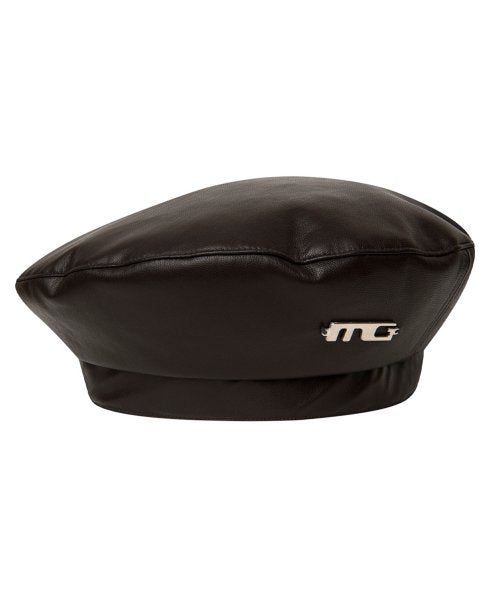 METALLIC MG LOGO LEATHER BERET BROWN