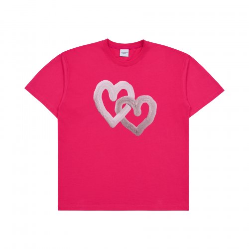 FUZZY HEART ARTWORK SHORT SLEEVE T-SHIRT PINK